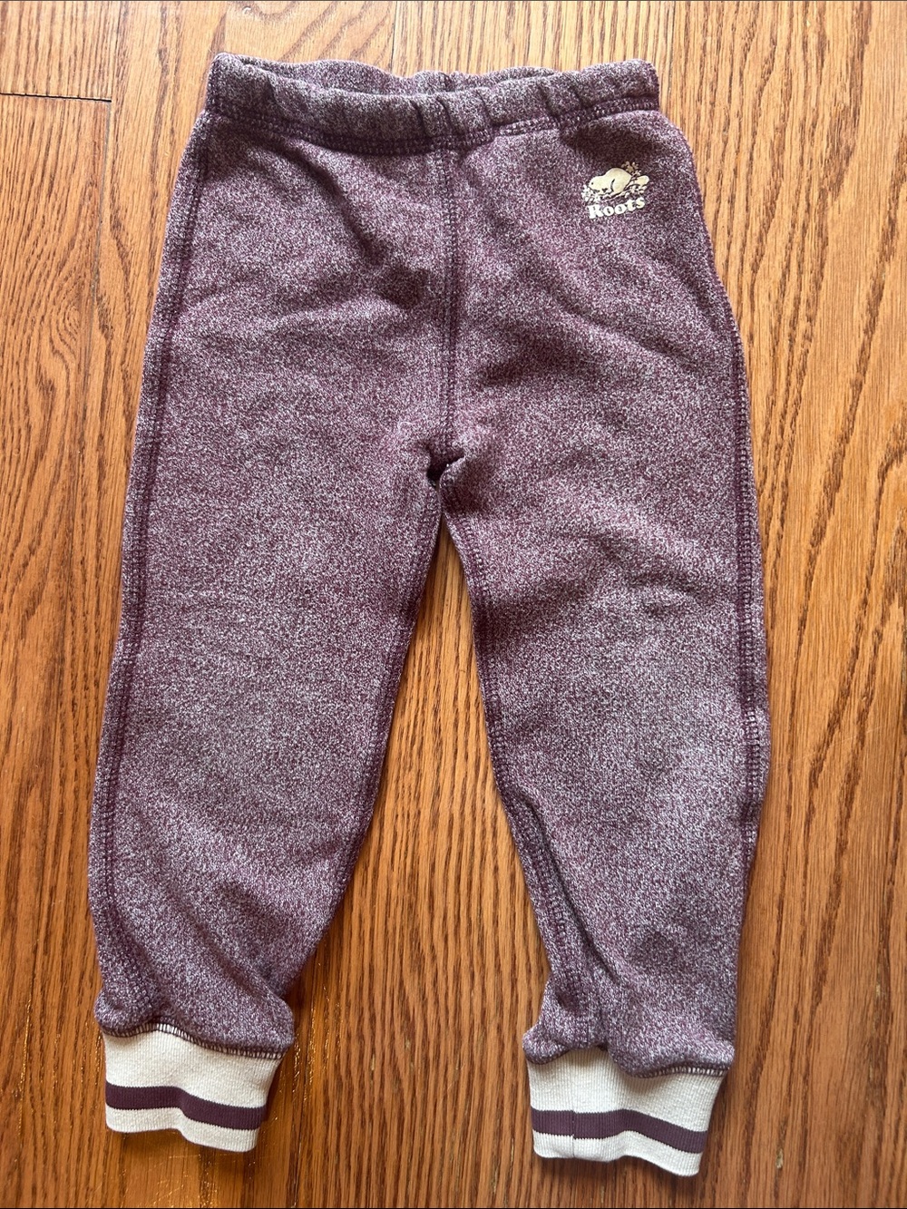 2T Roots Marled Purple Kids Fleece Joggers with Contrast Cuffs